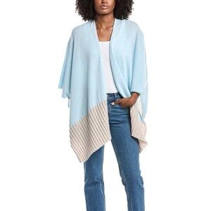 Forte Cashmere Colorblock Ruana Poncho Women’s Blue One Size
